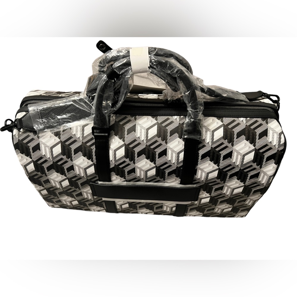 MCM UNISEX BLACK/WHITE CUBIC MONOGRAM CANVAS WEEKENDER DUFFEL BAG